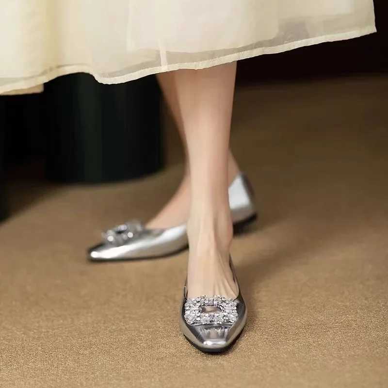 Womens Apartment Single Shoes Spring and Autumn Solid Pu Rhine Mary Jane Shoes Casual Womens Slippers Silver Gold MoccasinXJ250319