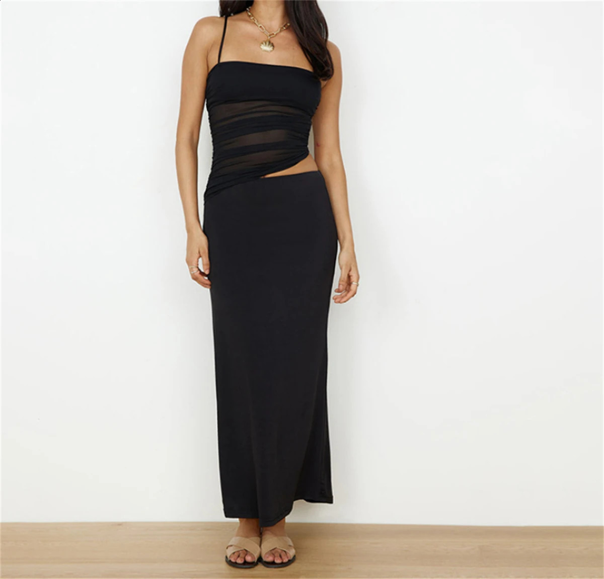 Elegant Folding Skiing Set Womens Fashion Summer Holiday Dress Solid Sleeveless Top Strapless Sexy Party 2piece 250318