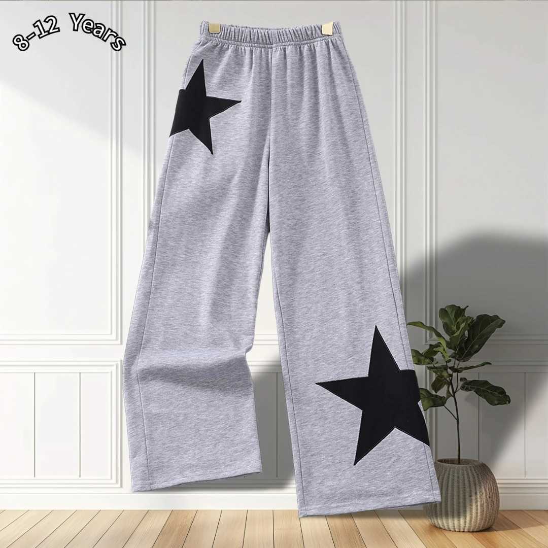 Elastic Spring Embroidered Girls Star Five Point Pants Childrens Wear Casual Pants Solid 8 9 10 11 12 Years AutumnT250318