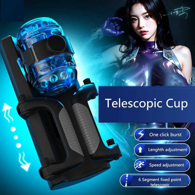 Telescopic Penis Cup Male Smart Masturbator Dual Handles Control High Speed Adjustable Overlength Thrusting Stimulation Sex ToysXJ250319