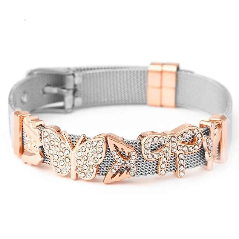 10mm Bowknot Butterfly Beads Charm Bracelets DIY Stainless Steel Mesh Keeper Bracelets Pulseras Mujer For Women Men Jewelry Gift
