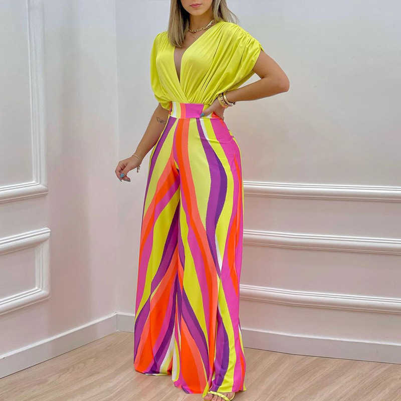 Women's Spring/Summer New Printed Bat Sleeve Top Wide Leg Pants Two Piece Set for Women 250315