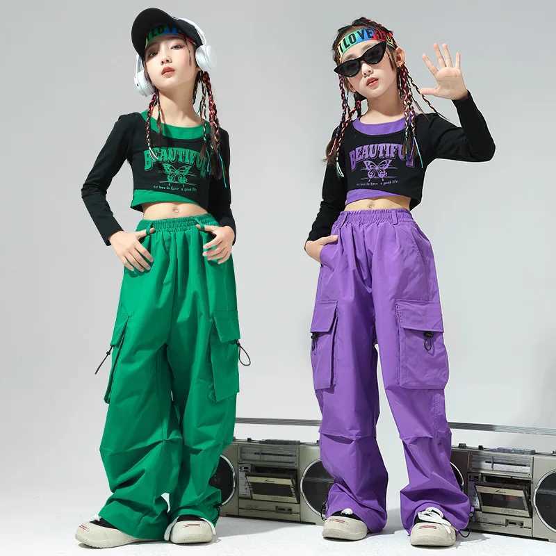 Childrens hip-hop dance costumes girls ballroom shirts pants jazz dance stage costumes childrens dance costumes performance setsT250318