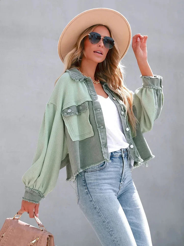 Fitting retro fashion jacket womens clothing pocket tassel womens oversized jacket spring top sales 250317