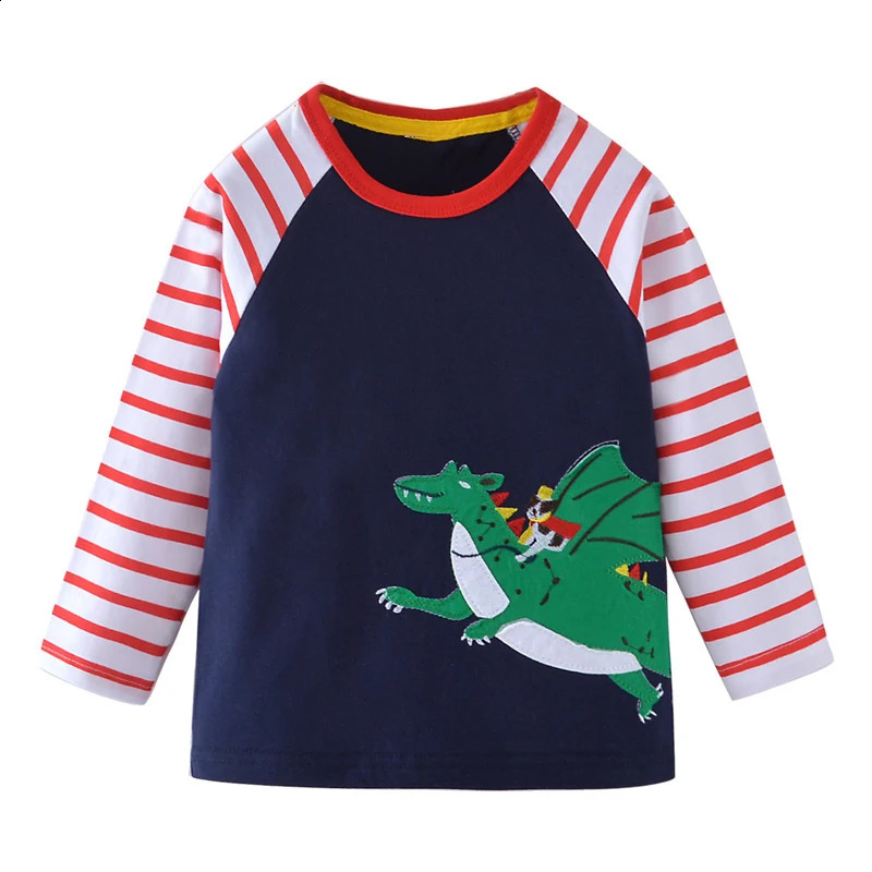Little maven Baby Kids Tops Autumn Casual Clothes Cotton T-shirt Long Sleeves Animal Dinosaur Boys Long Sleeve T Shirts 250319