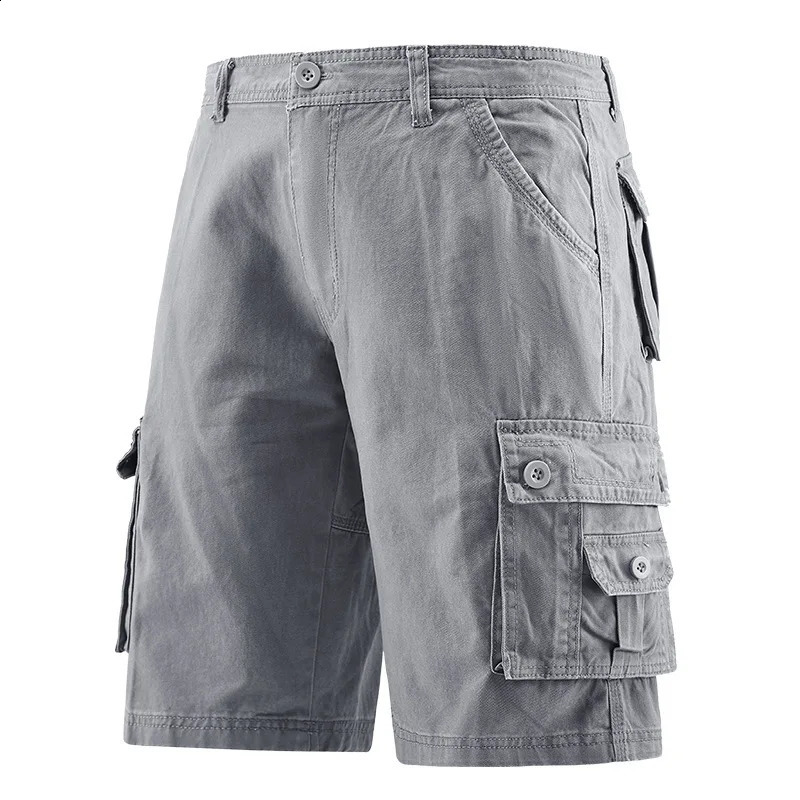 Mens summer Japanese workwear casual shorts with many pockets washed loose and comfortable 250317