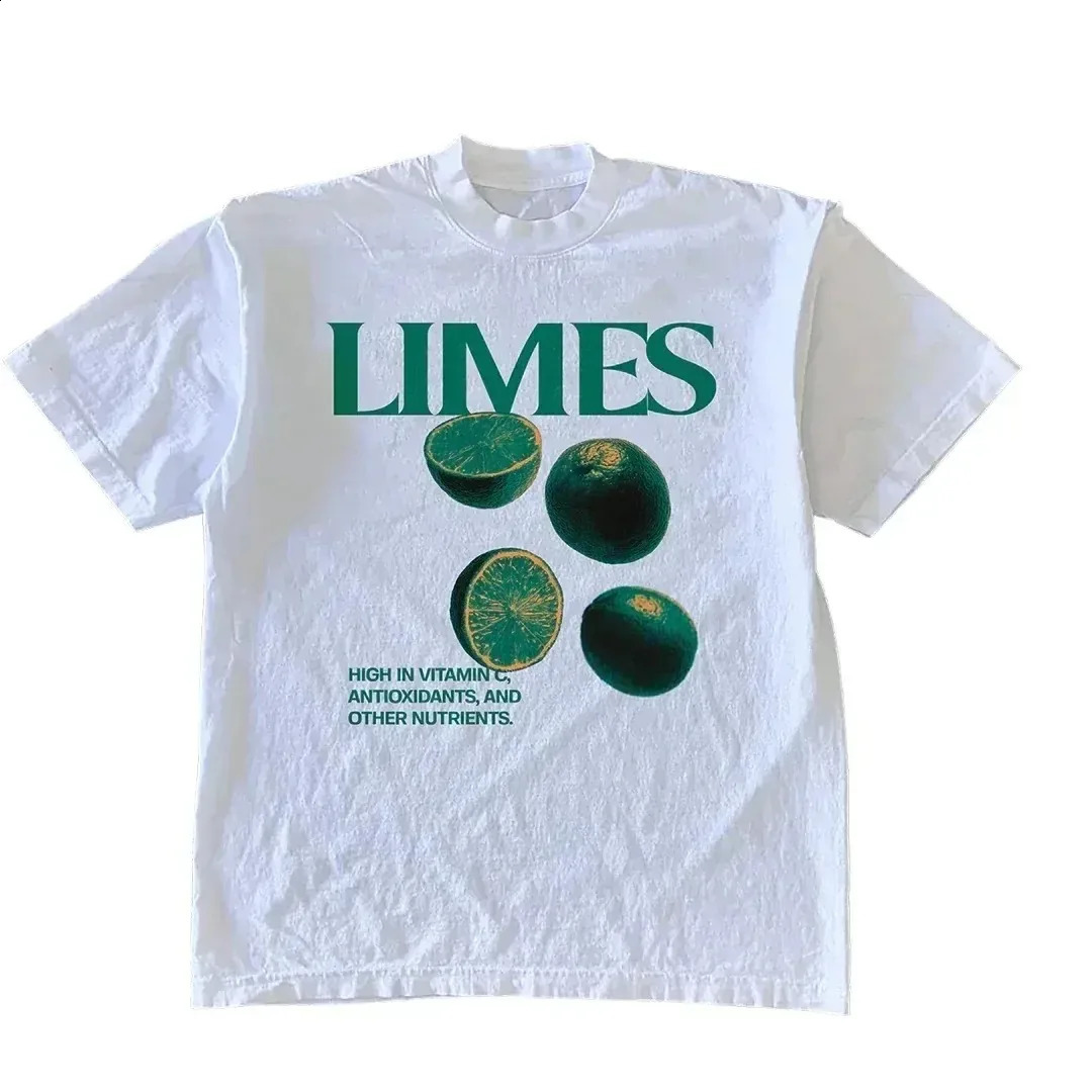 Summer retro mens T-shirt fun fruit print top cotton short sleeved casual womens street clothing round neck T-shirt top 250317