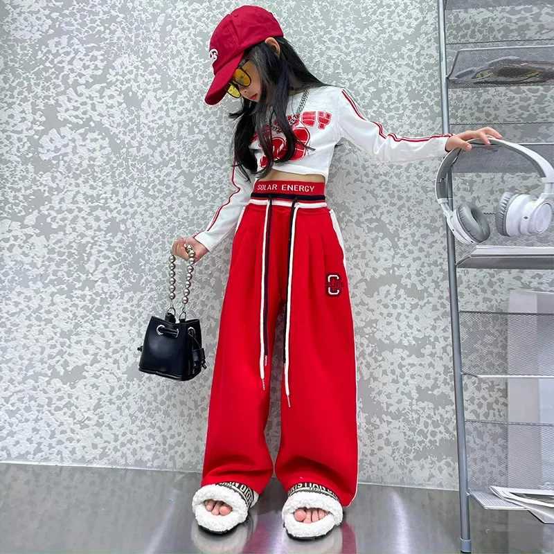 Teenage girls clothing childrens wide leg pants fashionable street clothing childrens casual pants 5 6 8 10 12 13 14 years oldT250318