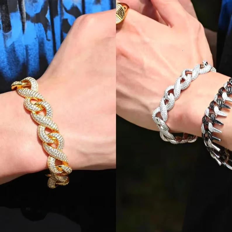 Moissanite Sterling Silver Cuban Link Chain and Bracelet Miami Hip Hop Cuban Necklace Chain Customized Chain for Men Women