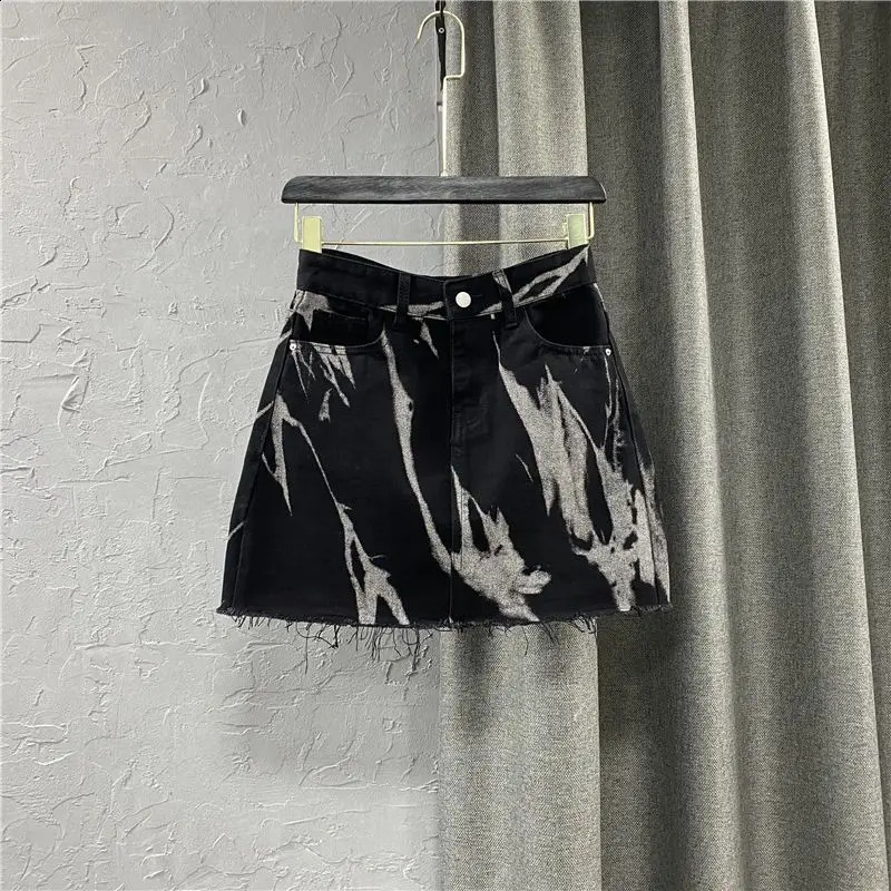 Spring/Summer Korean Girl Irregular Tie Dye High Waist Straight A-line Cowboy Bag Short Hips 250317