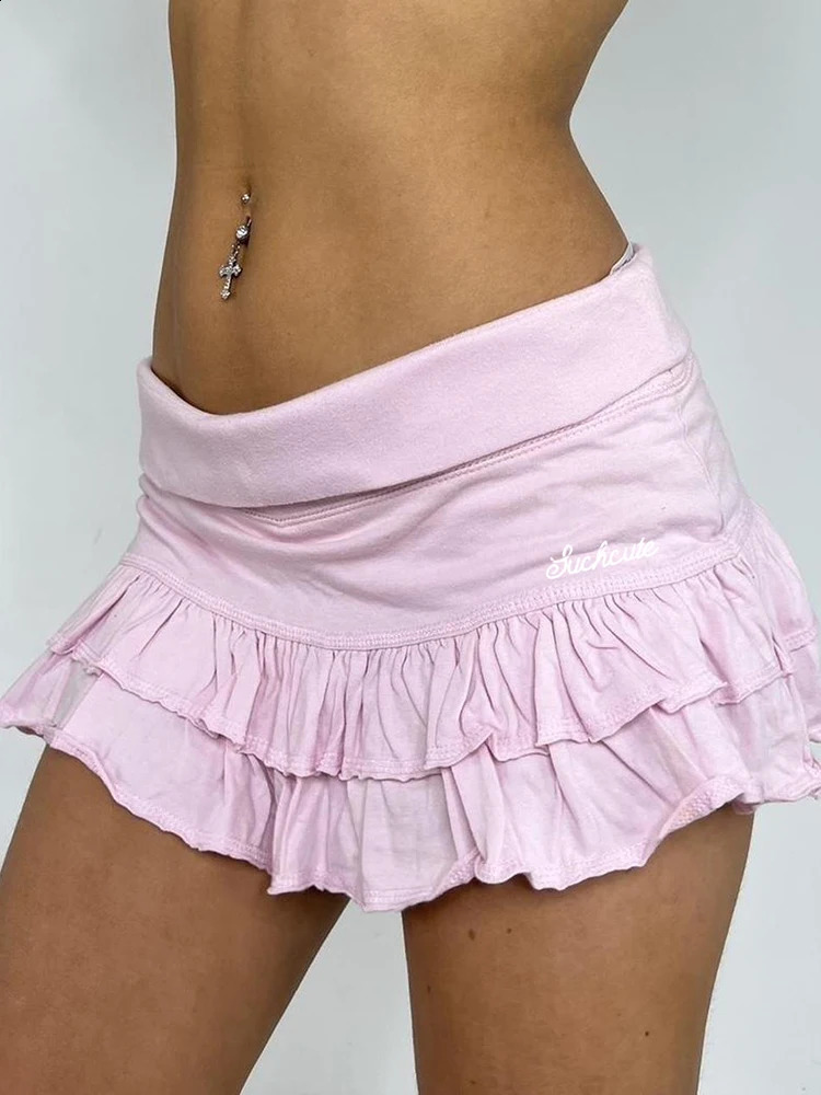 Rockmore Y2K Aesthetics Pleated Mini Skirts Women Fairycore Kawaii Ruffles Patchwork Solid Retro Skirts 2000s Coqutte Clothes 250313