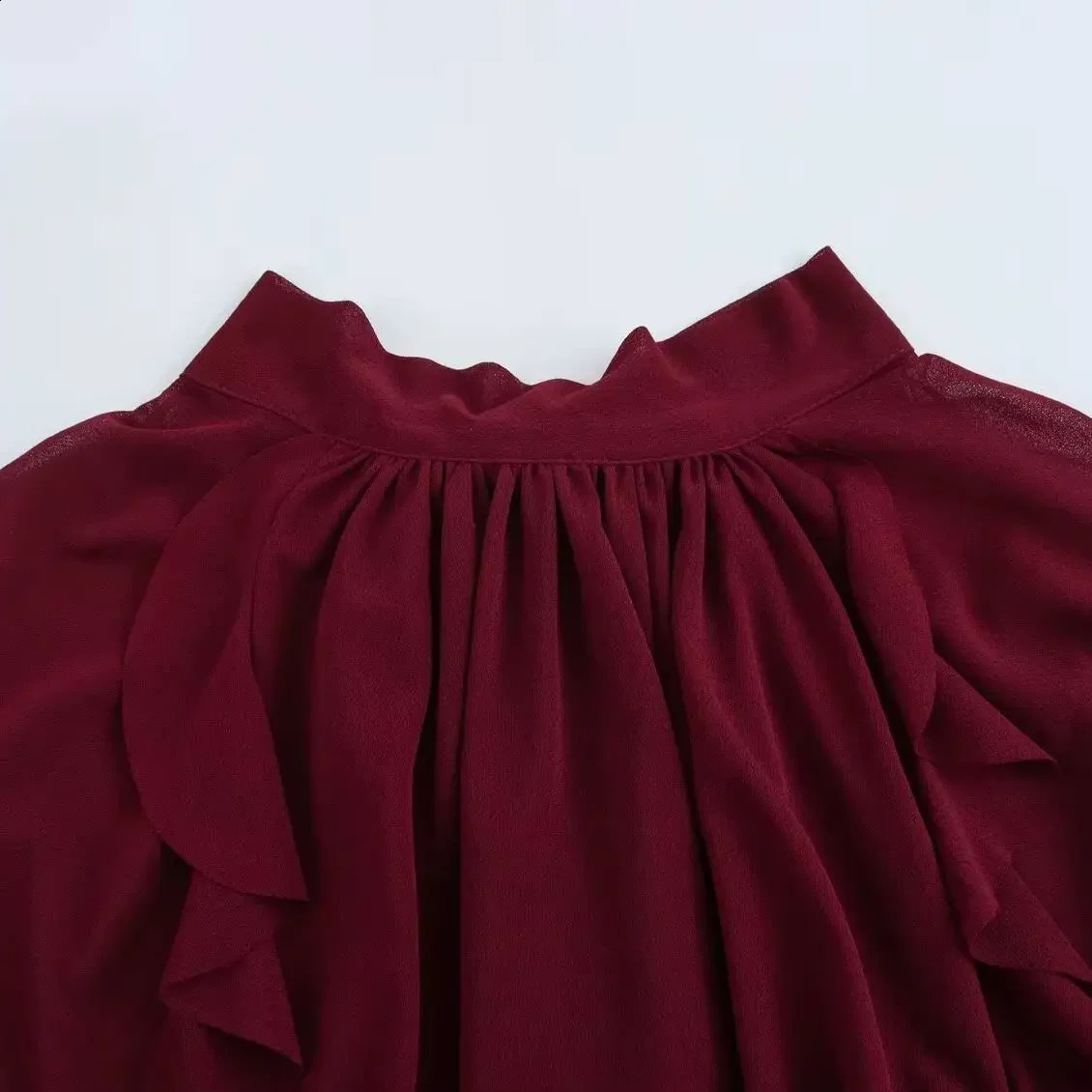 TRAFSHE temperature womens shirt edge decoration stand collar top pleated fold elegant 3644152 250319