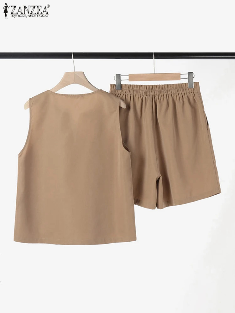 Casual Loose Sleeveless Tank and Shorts ZANZEA Women Summer 2pcs Short Sets Fashion Solid Tracksuit Sexy Pocket Matching Suits 250318