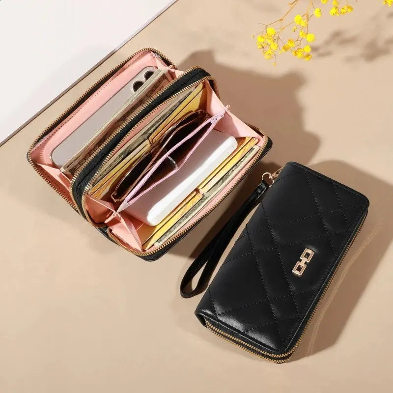 Chic Quilted Long Wallet for Women - Secure Zipper Multi Card Slot Machine Mobile Companion - Versatile Clutch for Every Occasion 250318
