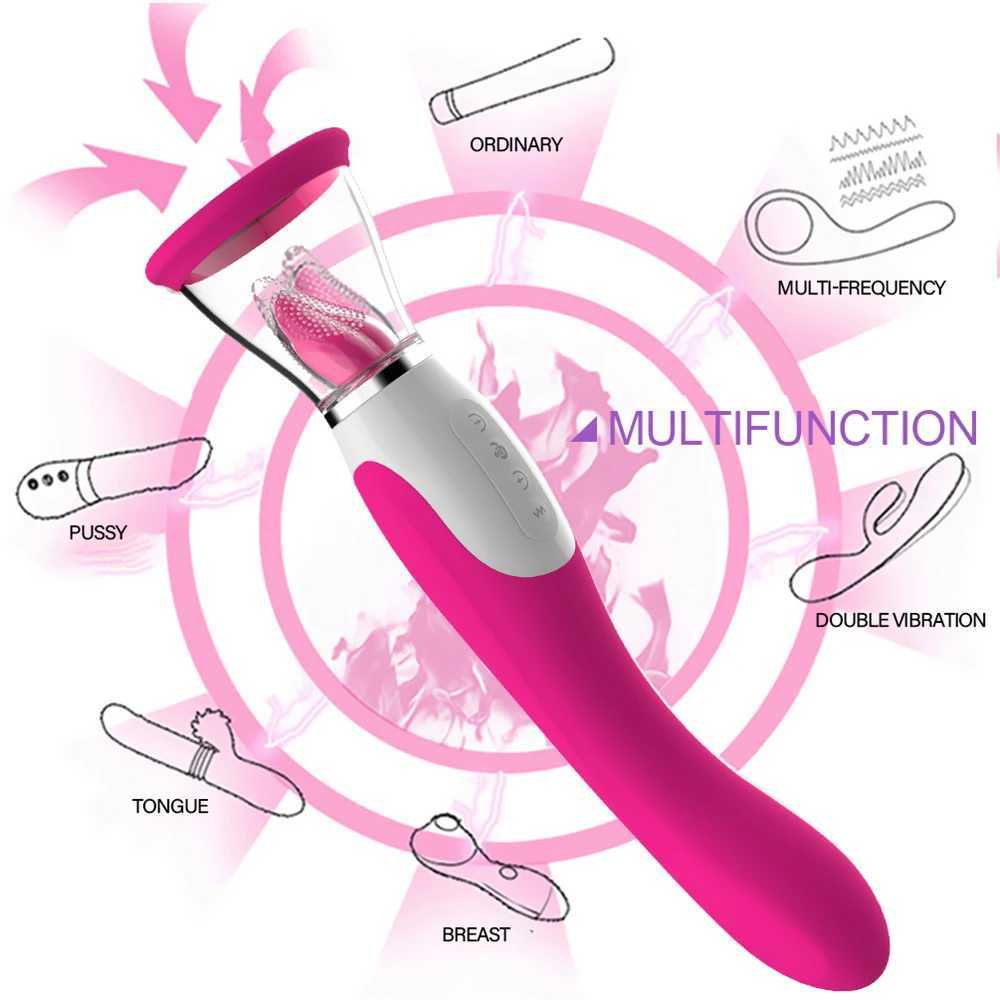 Double ended Clitoris G-Spot Clit suction cup tongue licking suction cup pump sex toy female dildo vibrator W250319
