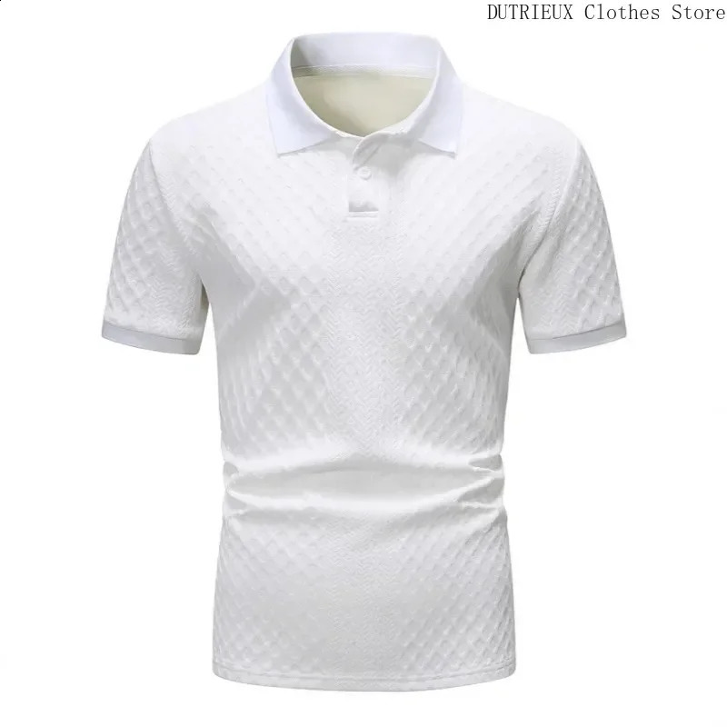 Mens jacquard lapel solid color polo shirt simple and fashionable business mens polo shirt casual office golf mens clothing 250317