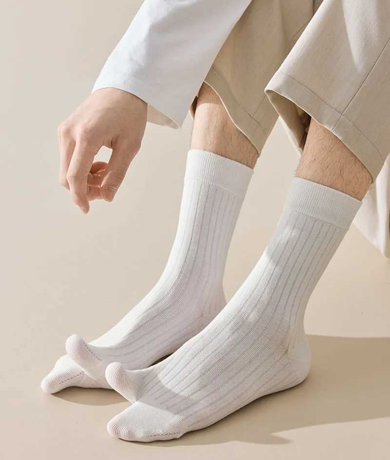 Casual Vertical Stripe Middle Tube 2 Shoes and Socks Mens Solid Color Thumb Split Shoes and Socks Spring Autumn Elastic Double Shoes and Socks X250319