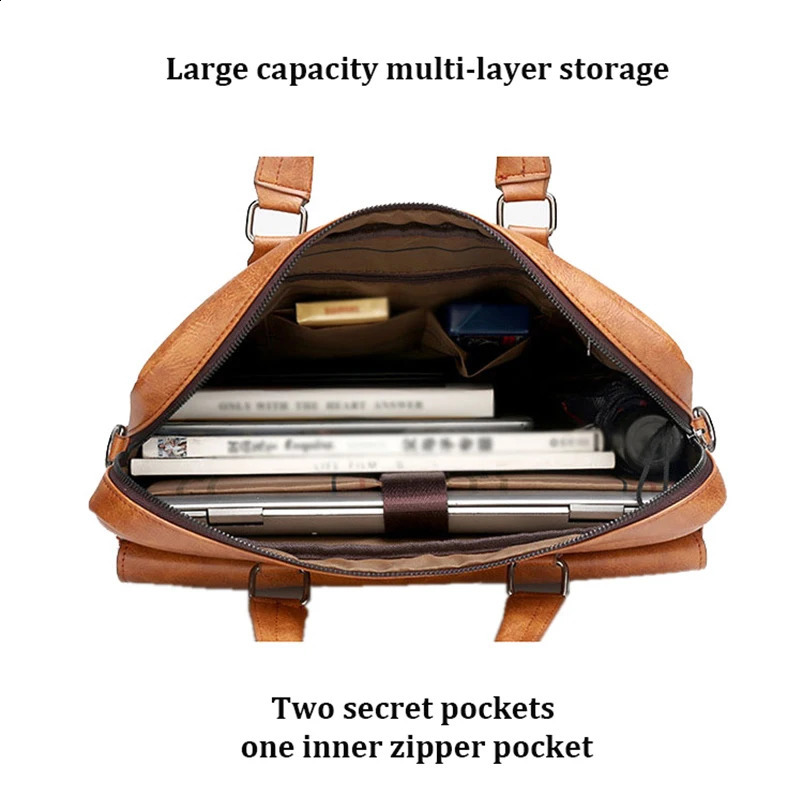Polarshe Men Briefcase Bag Leather Man Handbag Large Capacity 14 inch Laptop Bag Business Man Shoulder Messenger Bag 250319 - view 6