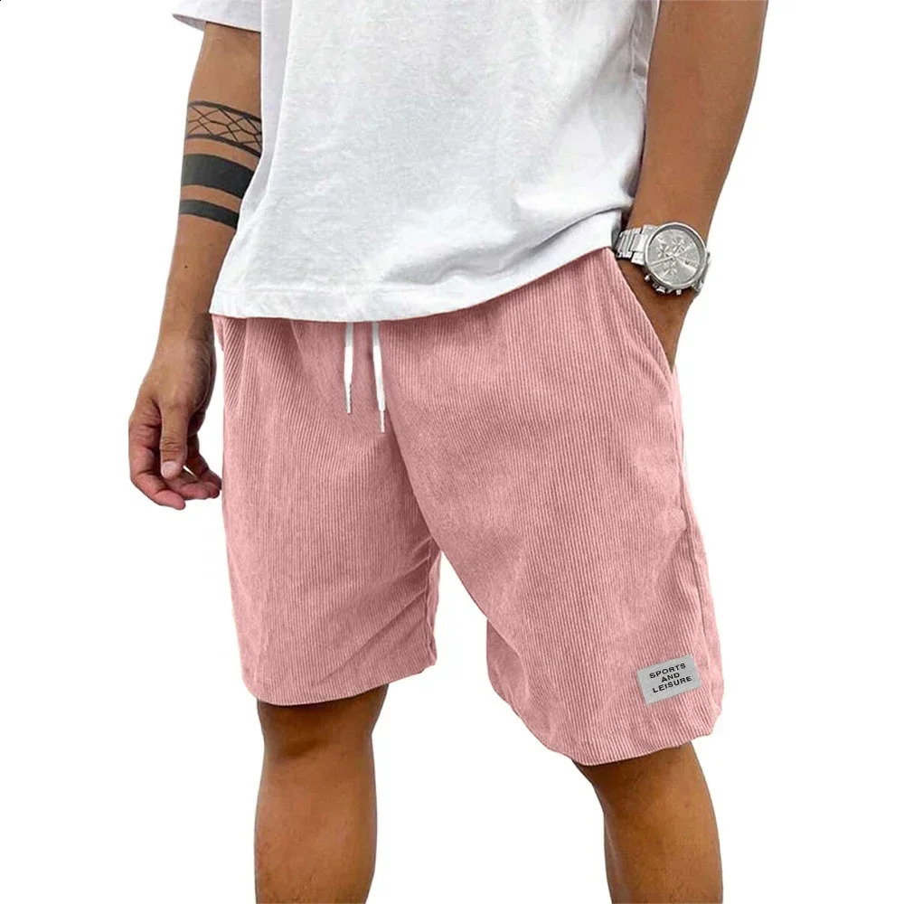 Summer mens lightweight Corduroy sports pants casual shorts beach basketball solid color label streetwear 250319