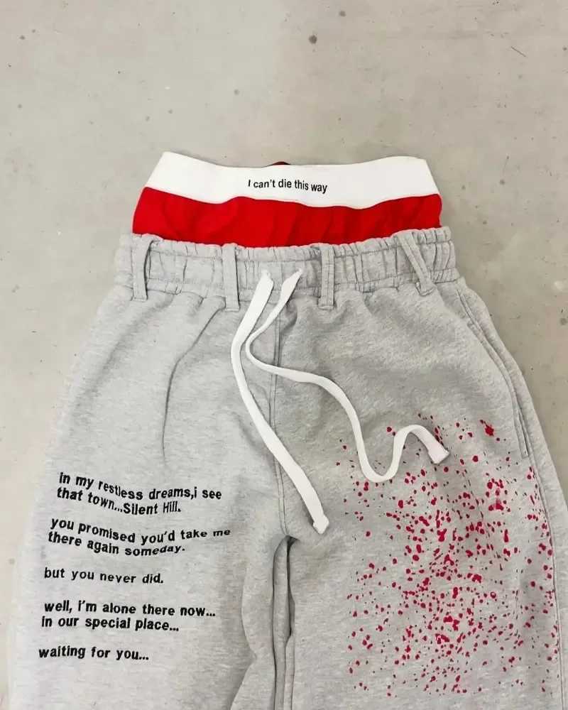 Men Street Stain Staining Hip Hop Fashion Double Waist Pants High waisted Jogger Drawstring Sweatpants Y2K Loose Cargo Trousers X250319