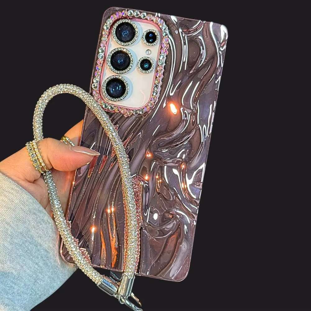 Stylish Glitter Strap Chain Phone Case for Samsung Galaxy S25 Ultra S24 Plus S23 Fe A14 A15 A16 A25 A36 A56 A35 A55 A05