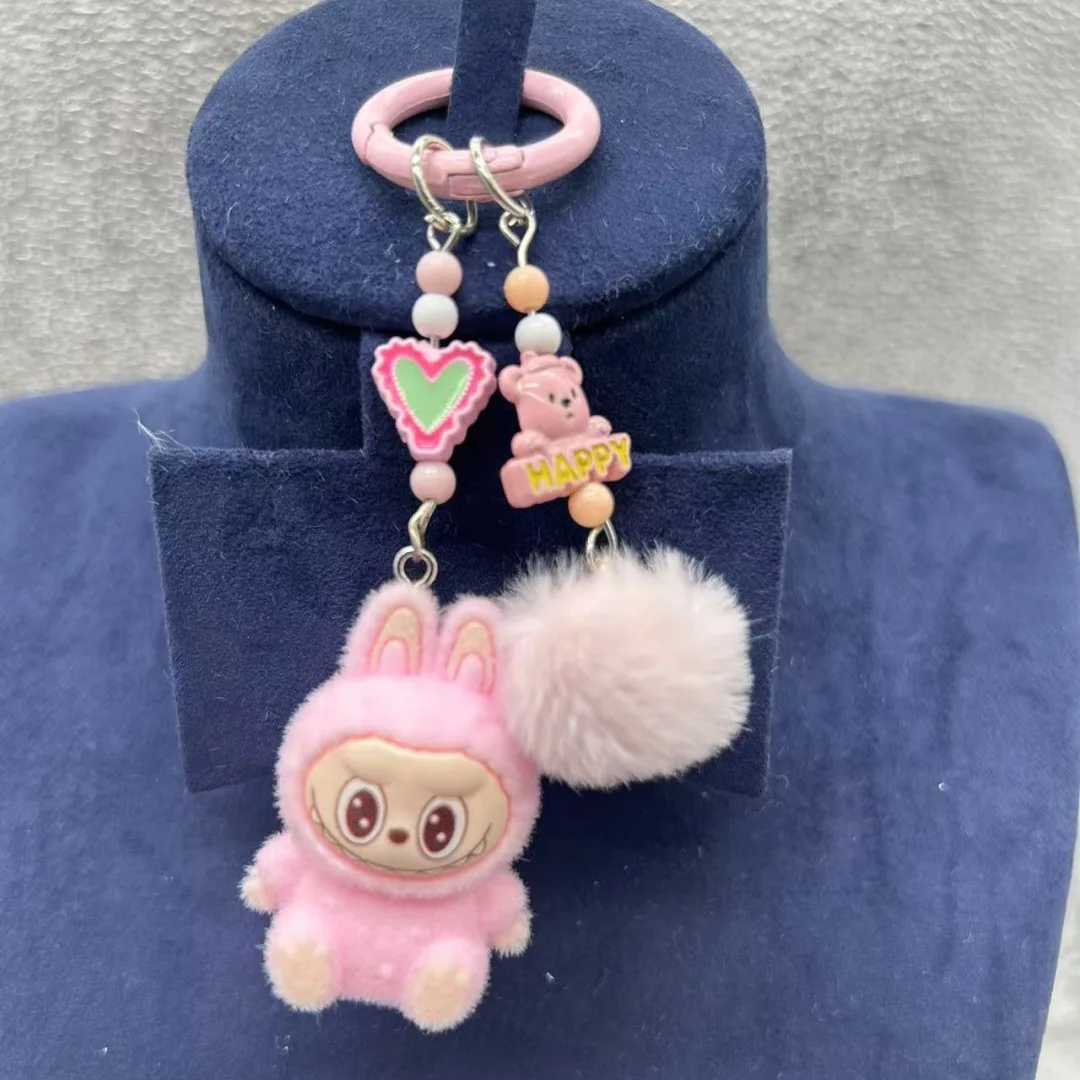 New Labubu Plush Mini Keychain Anime Cartoon Keyring Charms Kawaii cell phone Backpack Decoration Car Key Accessories Gifts X250318