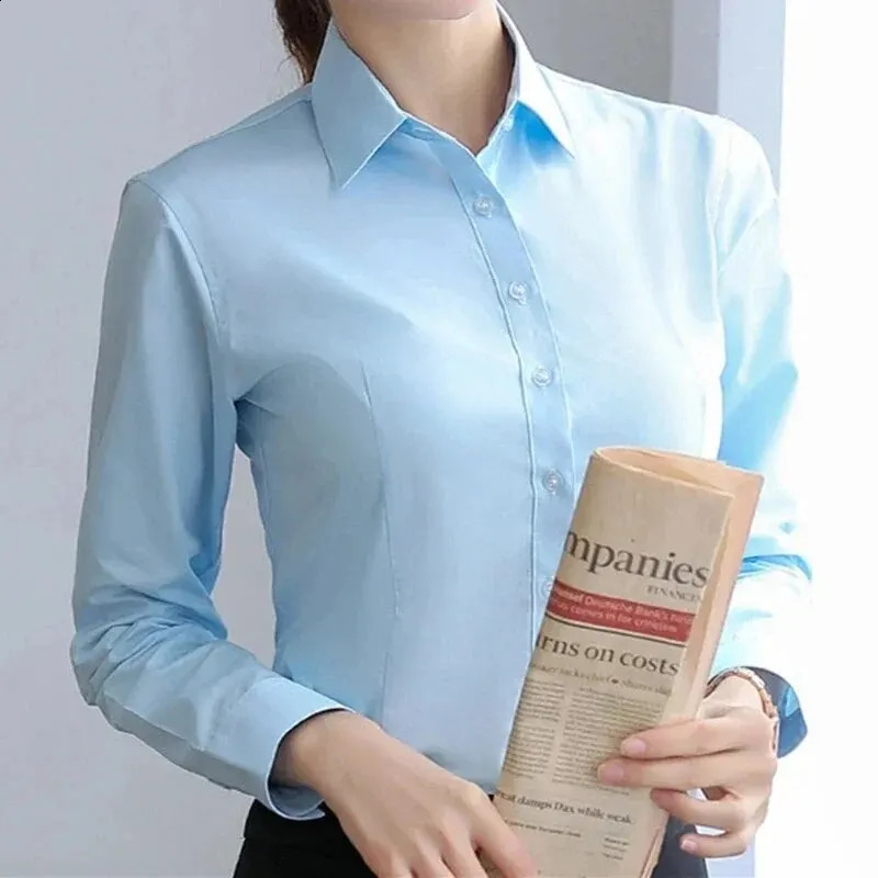 Womens shirt womens white long sleeved top OL basic 2024 fashionable and elegant clothing 250312