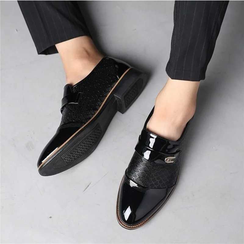 Fashionable and elegant mens formal buckle shoes mens formal shoes large-sized wedding formal leather shoesXJ250319