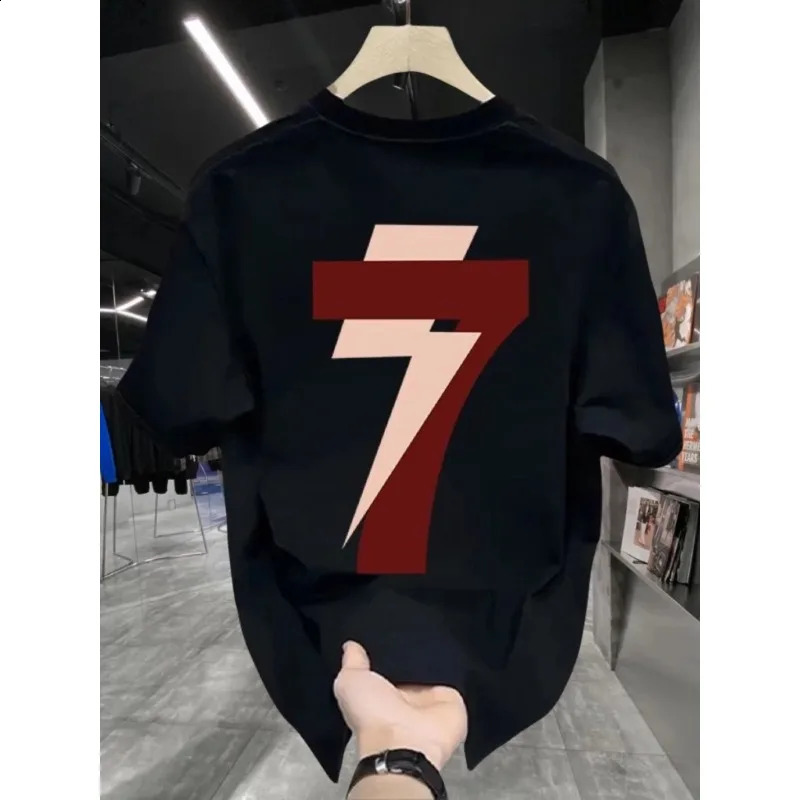 Mens summer cotton printed short sleeved T-shirt casual loose couple T-shirt fashionable round neck breathable large T-shirt 250317