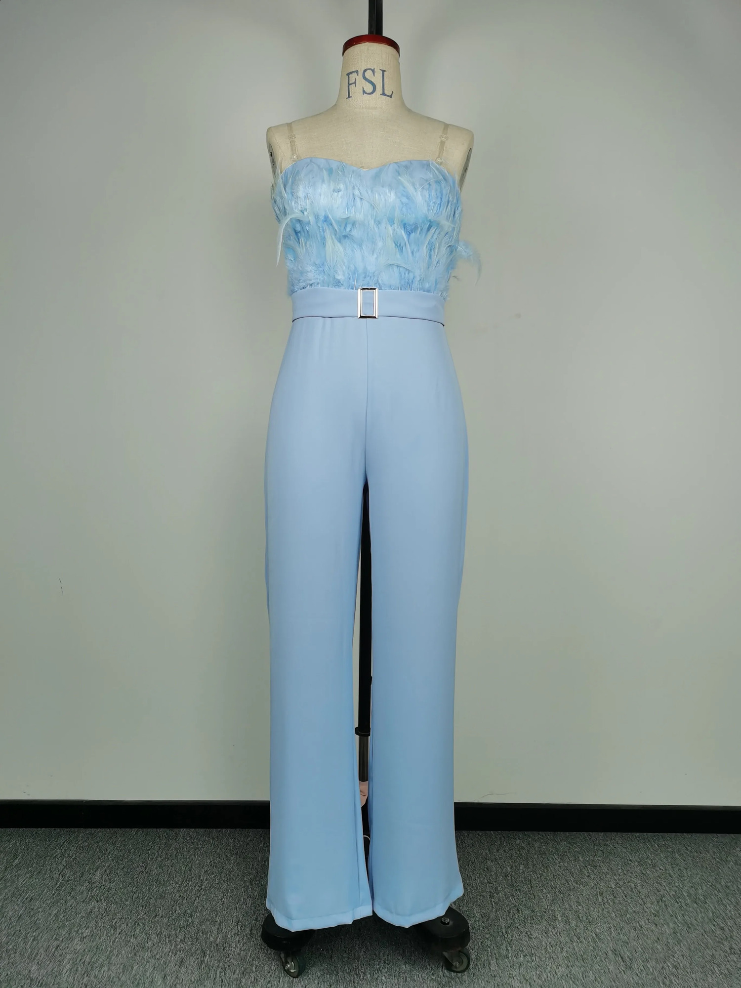 Elegant Jumpsuit Women Long One Piece Strapless White Slash Neck Feather Y2k Top Sexy Wedding Party Night Evening Rompers Summer 250319
