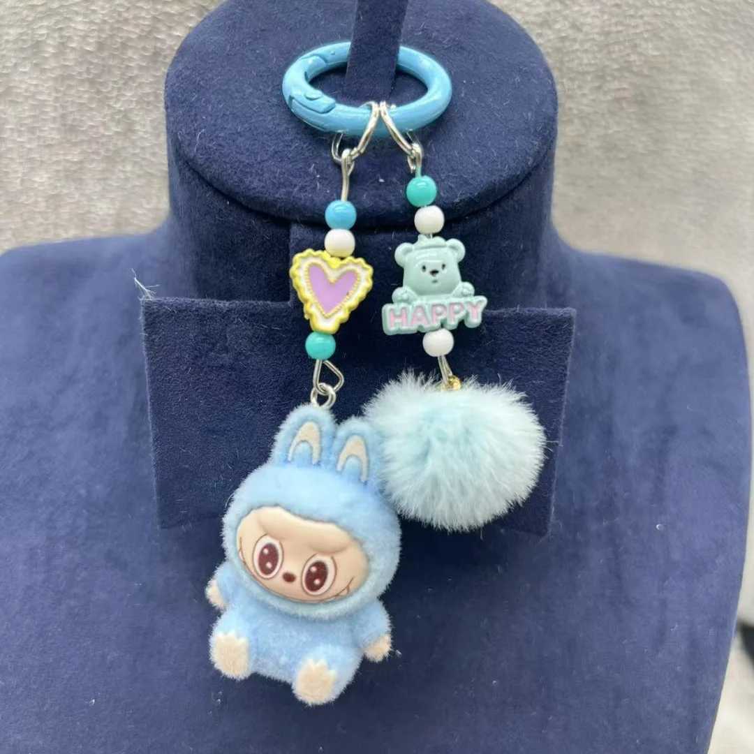 New Labubu Plush Mini Keychain Anime Cartoon Keyring Charms Kawaii cell phone Backpack Decoration Car Key Accessories Gifts X250318