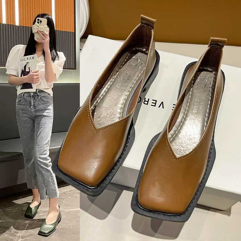 2024 Flat Shoes Womens Square Toe Single Shoes Simple Temperature Leather Shoes Spring and Autumn 4 ColorsXJ250319