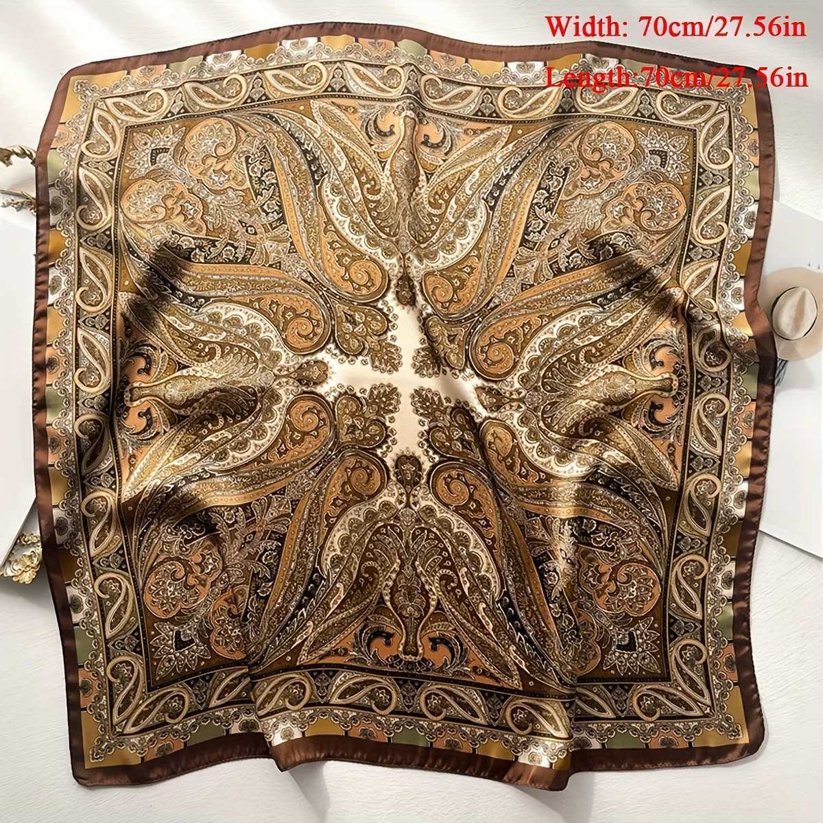 27.56 Paisley Print Small Square Scarf Simated Silk Thin Neck Scarf Mature Style Sunscreen Scarf For Wen X250319