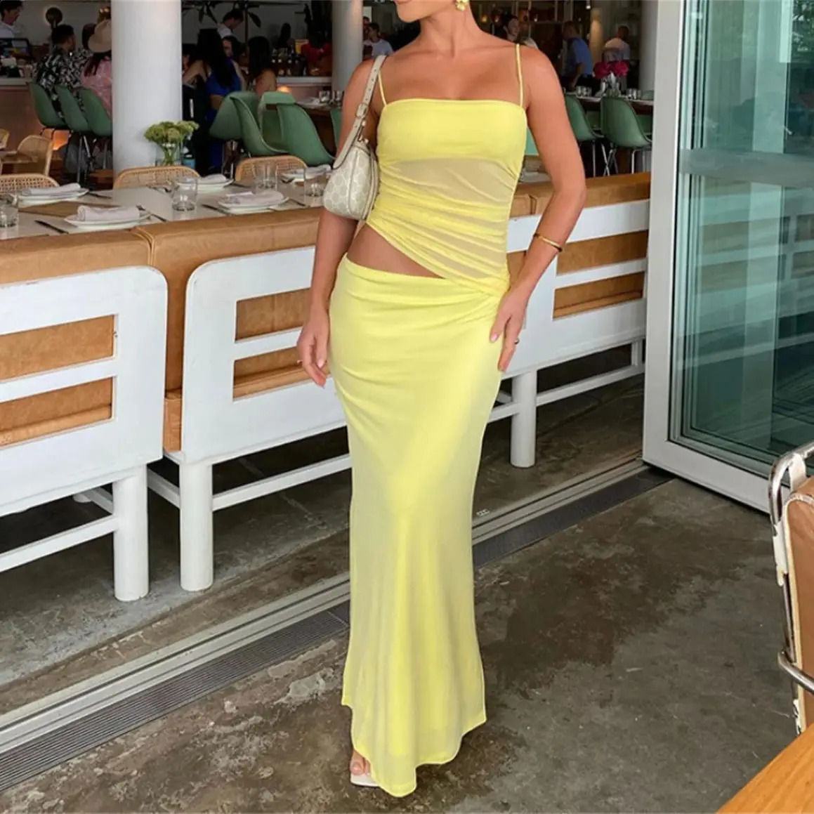Elegant Folding Skiing Set Womens Fashion Summer Holiday Dress Solid Sleeveless Top Strapless Sexy Party 2piece 250318