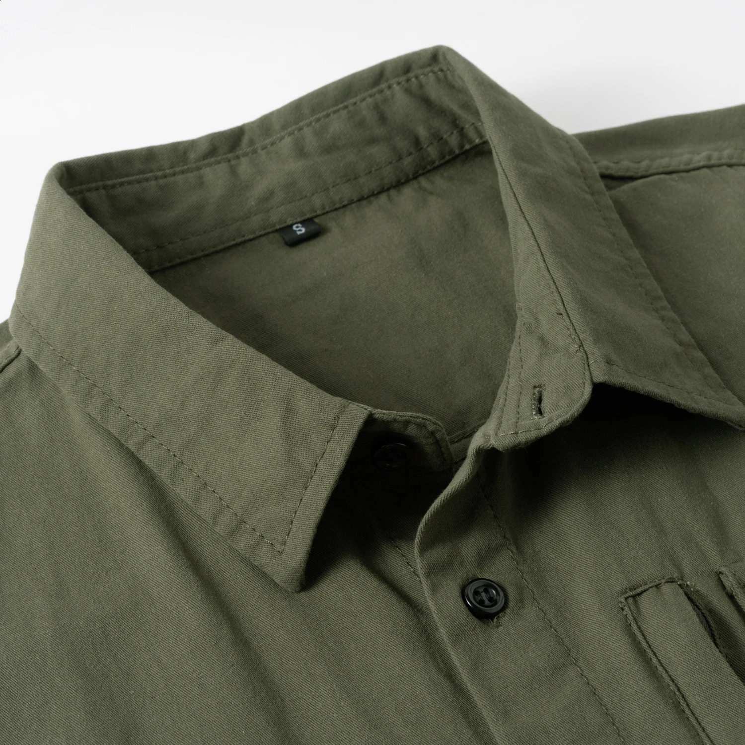 mens Safari long sleeved solid color casual rolled up sleeves button double pocket shirt 250317