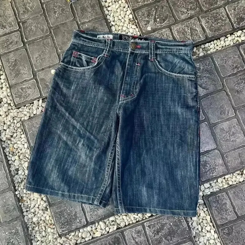 High Quality Street Y2K Retro Denim Shorts Shinjuku Hip Hop Pocket Loose Denim Shorts For Men and Women In Summer Gothic Shorts 250319