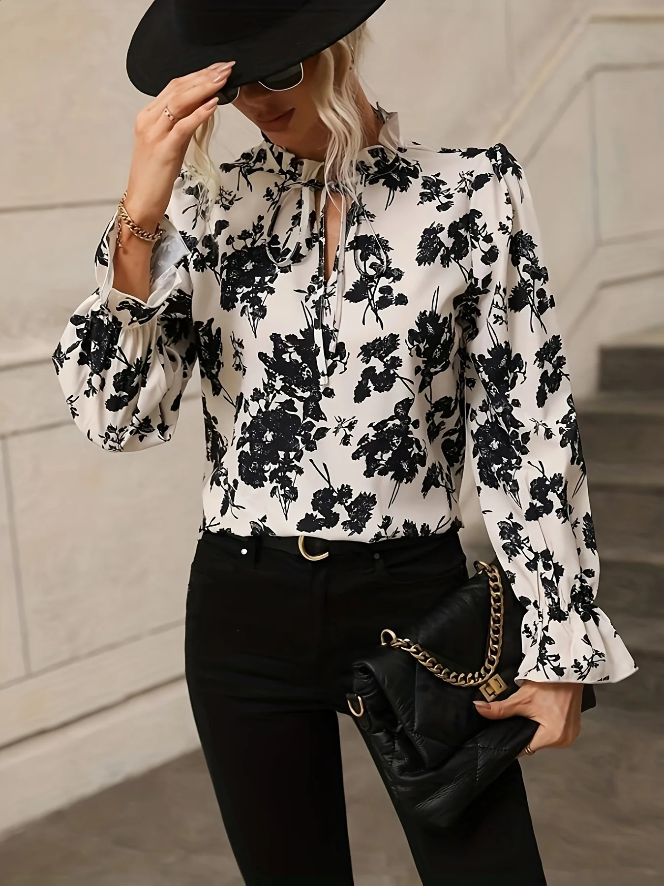 SpringSummer Womens Bohemian Style Fully Printed Long Sleeve Shirt Tailored Customization Showcasing Elegant Temperature 250319