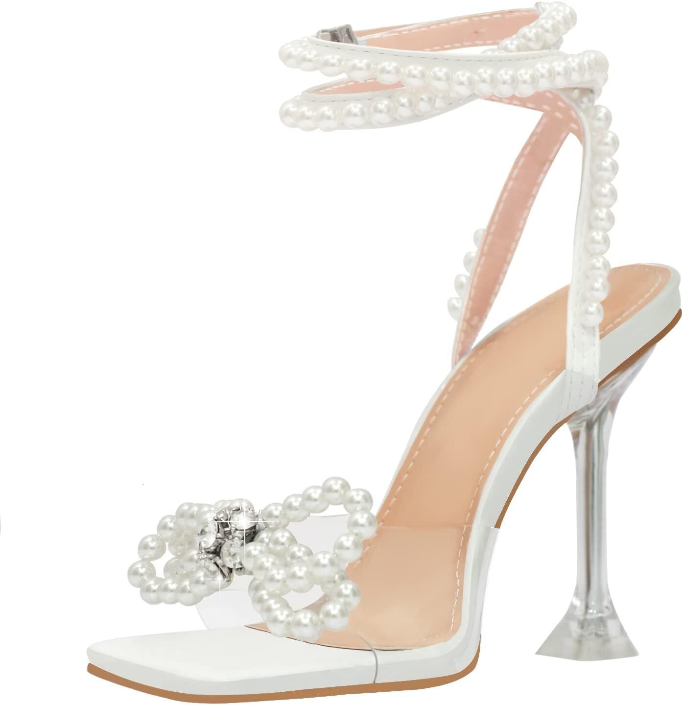 2025 Designer sandals Women's square toe transparent high heels sexy rhinestone butterfly dew toe ankle strap slim high-heeled sandals