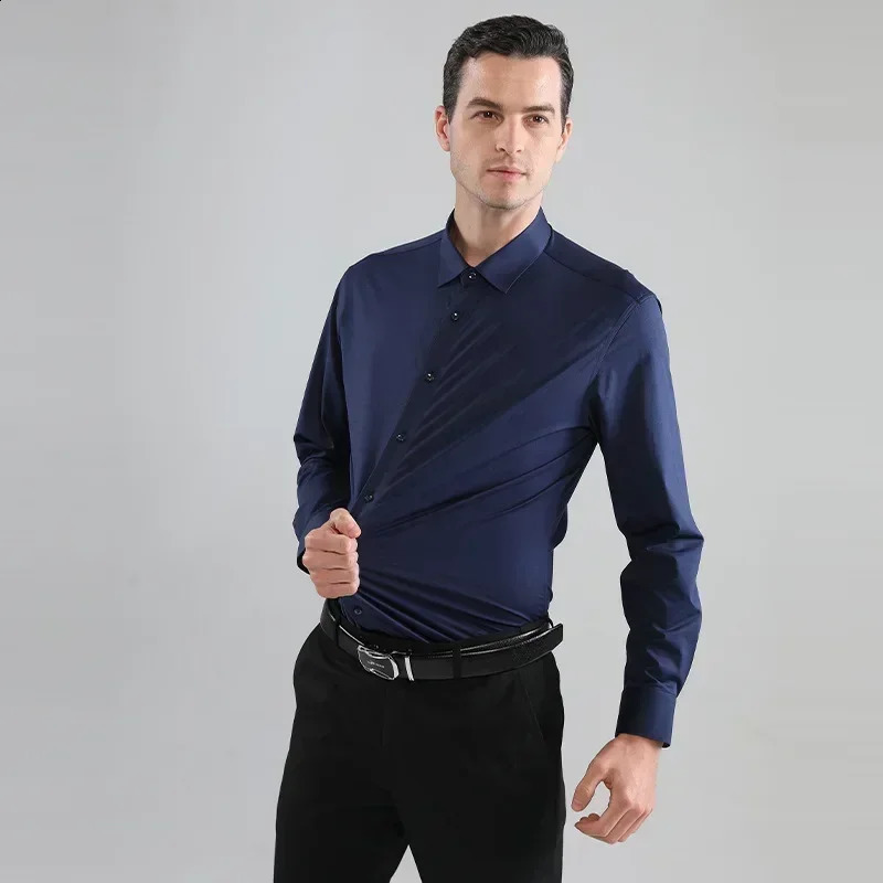 Large size lapel white shirt nonironing and elastic silk luster drape burgundy male business clothes wholesale 250317