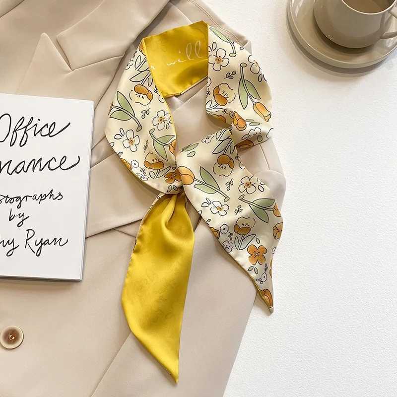 w white silk scarf spring and summer narrow ribbon wens hair tie hair tie bag decoration high-end long scarf X250319