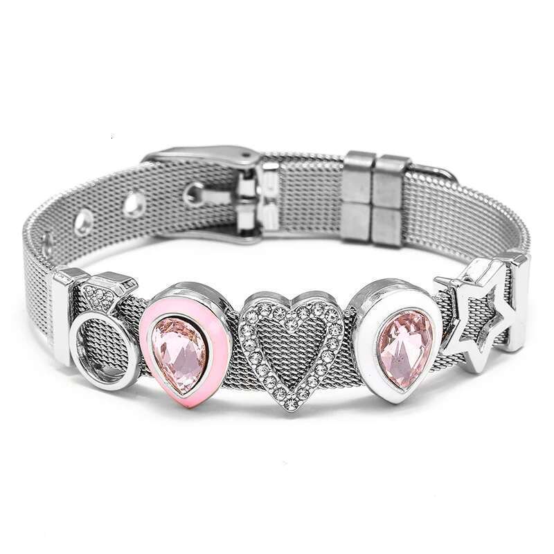 Crystal Heart Crown Beads 10mm Stainless Steel Mesh Bracelets Charm Keeper Bracelets Bangles For Women Mother Fashion Jewelry