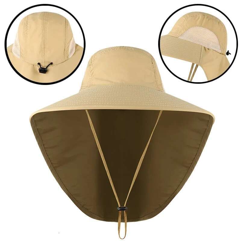Fishing Wide Brim Bucket With Neck Cover Quick Dry Outdoor Sports Jungle Hiking Hat Men Fishermen Sun Protected Cap