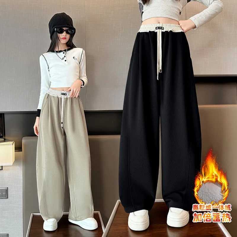 Girls Wide Leg Warm Insulated Pants Kids Loose Pants Children Straight Sweatpants 2024 High Waisted Winter Casual TrousersT250318