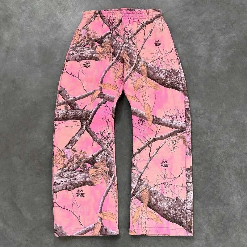 Y2K Trendy Sweatpants Pink Camo Printed Pattern Trousers Streetwear Harajuku Retro Camouflage Loose Unisex Straight Leg Pants X250319