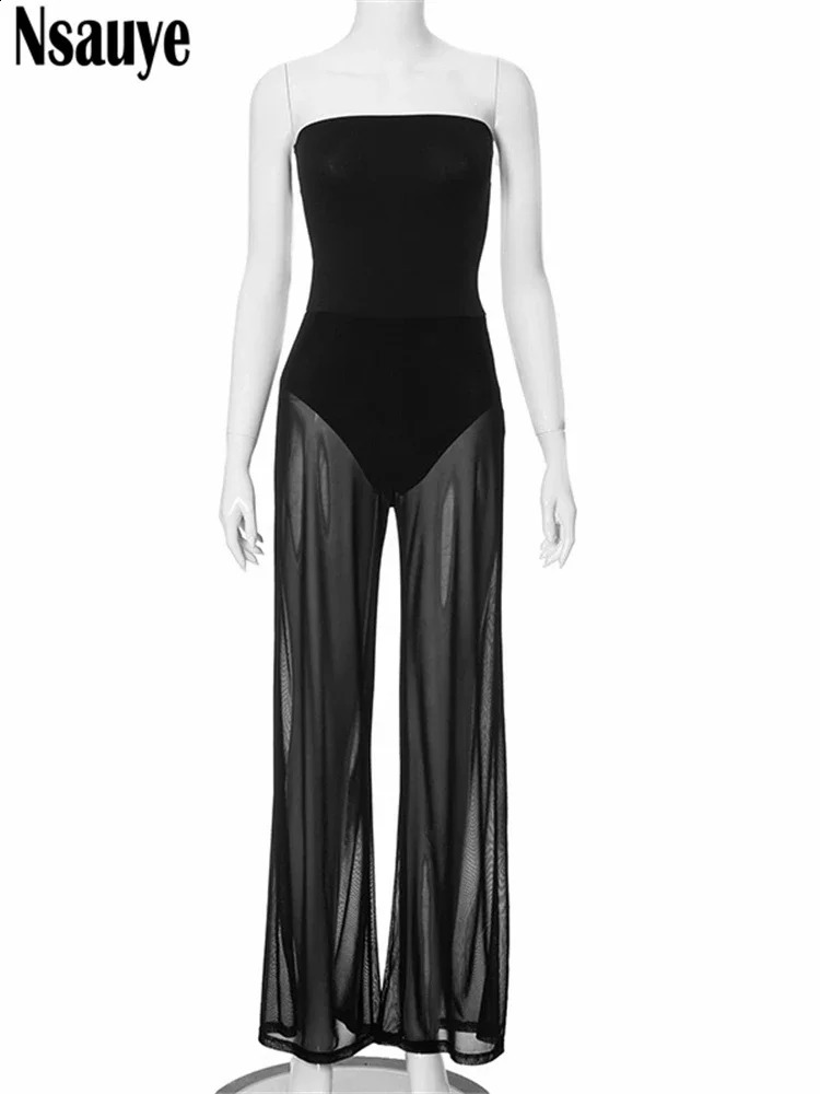 Nsauye Sexy Rompers Overalls Tops Mesh Fashion Slim High Waist Club Women Jumpsuit One Pieces Outfits Y2K Party Winter 250319