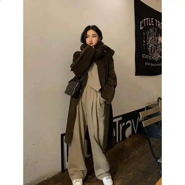 Jogging Suits for Women Retro Hong Kong Style Chic Autumn Winter High Street Casual Sweatshirt Wide-leg Pants Two-piece Set 250318
