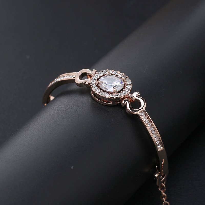 18K Rose Gold Silver Plated Austrian Crystal Charm Bracelet for Women Zirconia Bracelet Hand Chain Diamond Bracelets Wedding Jewelry Nice Gift Wholesa