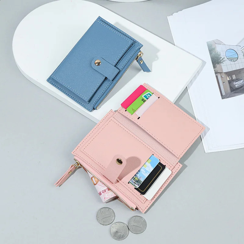 Womens wallet PU leather womens wallet mini buckle solid multi card holder coin short wallet small wallet zipper buckle 250318