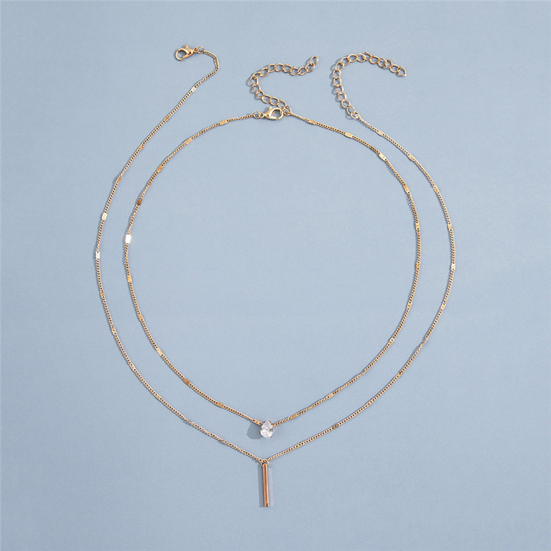 Stunning Double Layer Droplet Pendant Necklace with Long Stick Pendant Versatile Womens Layered Style Jewelry for a Chic Look
