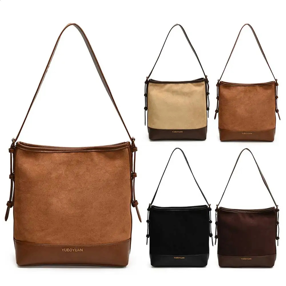 Womens frosted shoulder bag PU leather casual bucket sling bag adjustable shoulder strap retro shoulder bag womens date bag 250317